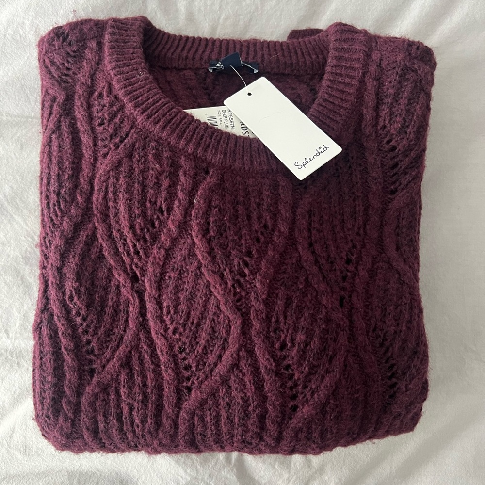 Splendid burgundy pointelle Cable Knit Sweater - Picture 2 of 6
